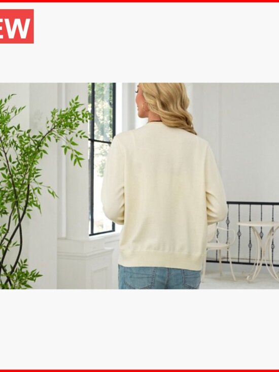 Lightweight Cardigan Sweater with Button Down Closure, Crew Neck - Picture 7 of 7